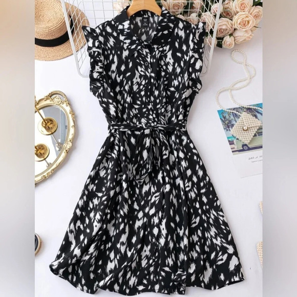 SHEIN Dresses & Skirts - SHEIN New Without Tags All Over Print Ruffle Trim Belted Dress 2XL